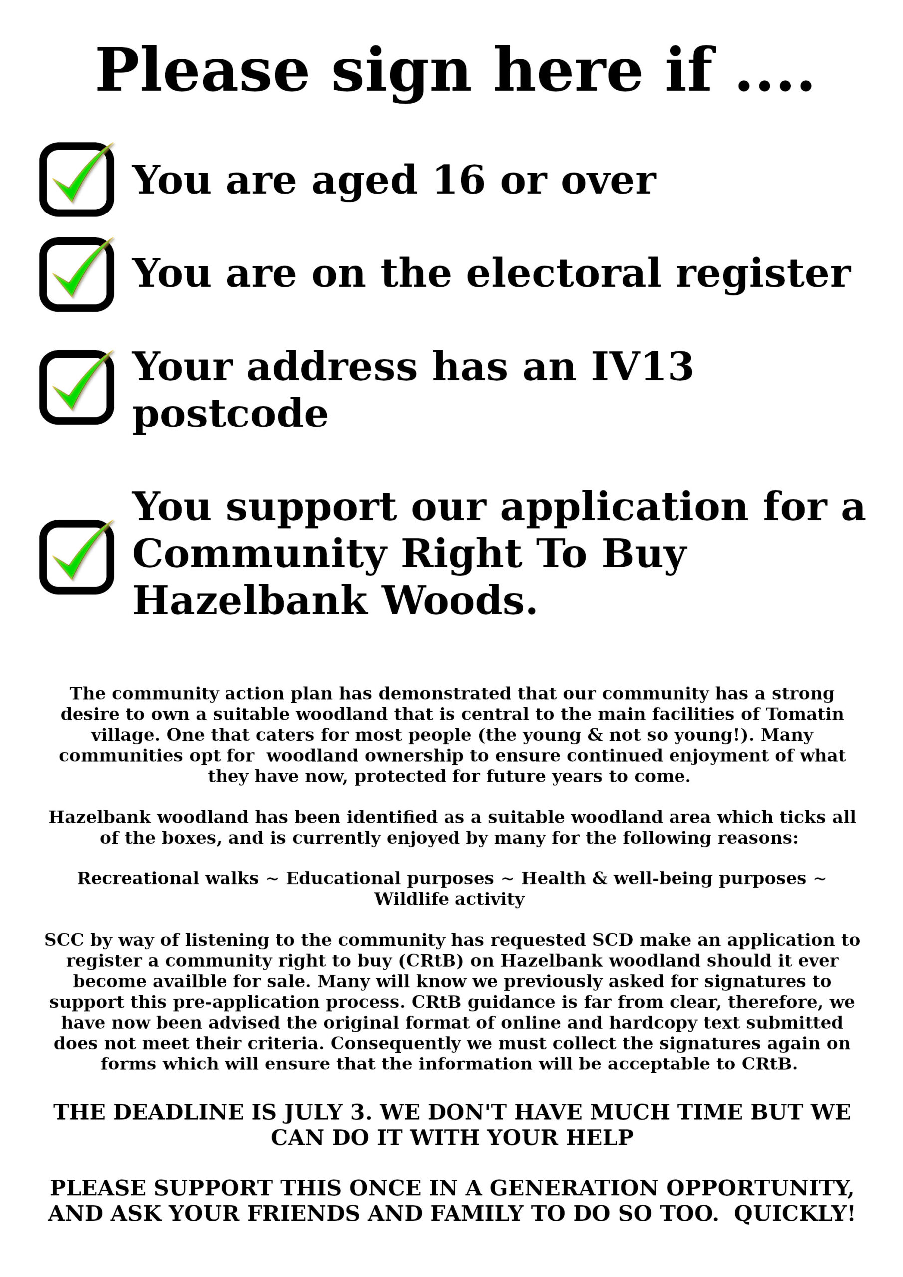 Appeal to support Community Right to Buy Hazelbank Woods